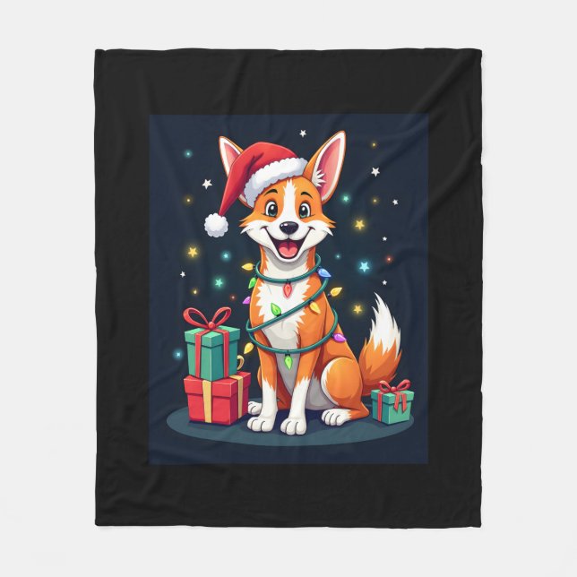 Fox Terrier Xmas Lighting Santa Fox Terrier Dog Ch Fleece Blanket (Front)