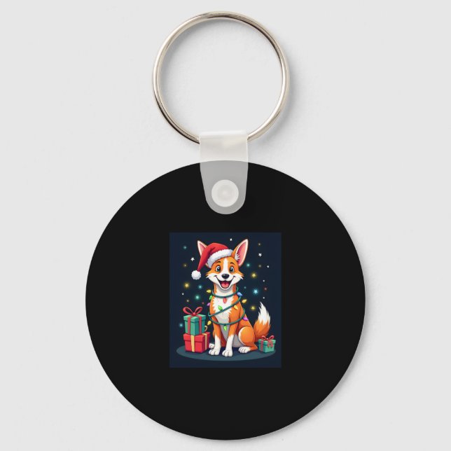 Fox Terrier Xmas Lighting Santa Fox Terrier Dog Ch Key Ring (Front)