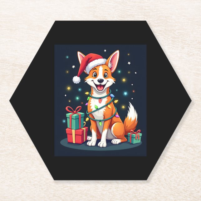 Fox Terrier Xmas Lighting Santa Fox Terrier Dog Ch Paper Coaster (Front)