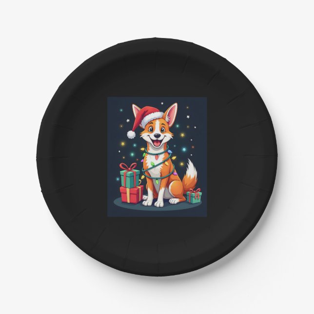 Fox Terrier Xmas Lighting Santa Fox Terrier Dog Ch Paper Plate (Front)