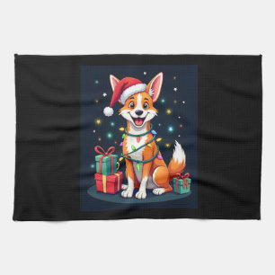 Fox Terrier Xmas Lighting Santa Fox Terrier Dog Ch Tea Towel