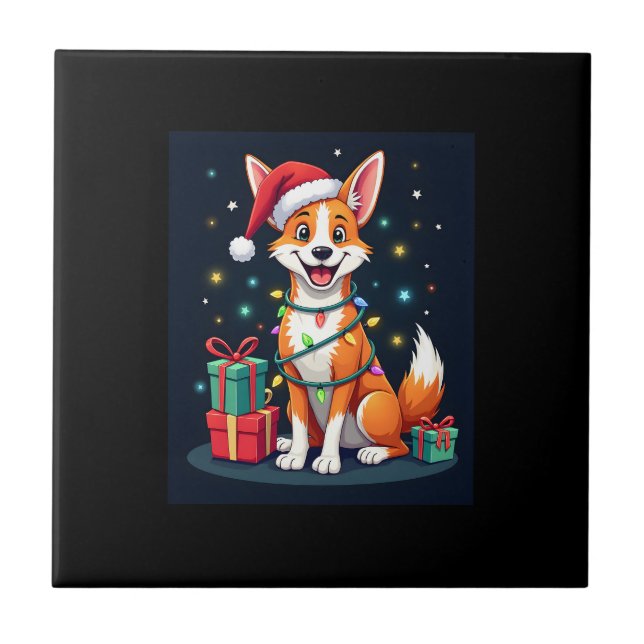 Fox Terrier Xmas Lighting Santa Fox Terrier Dog Ch Tile (Front)