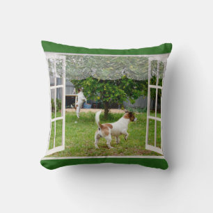 Fox Terriers Exploring The Garden, Cushion