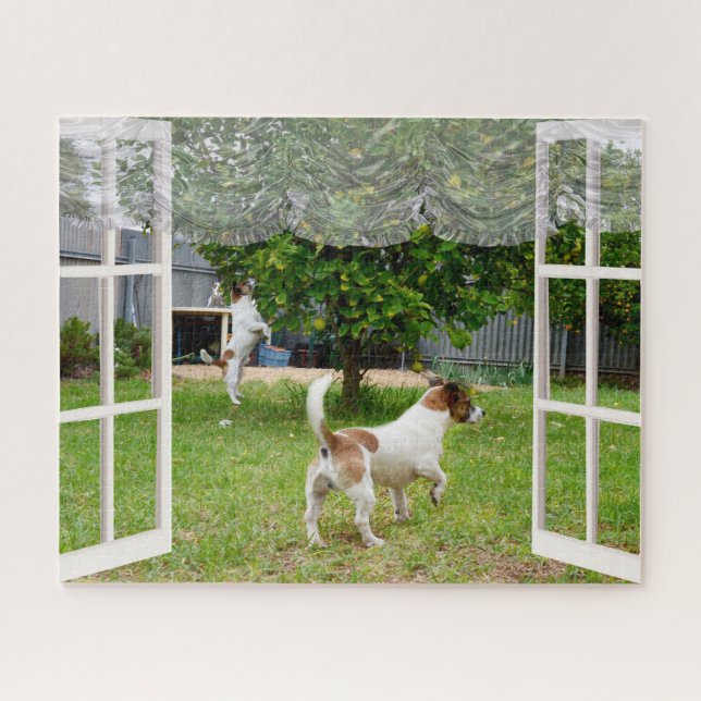 Fox Terriers Exploring The Garden,  Jigsaw Puzzle (Horizontal)