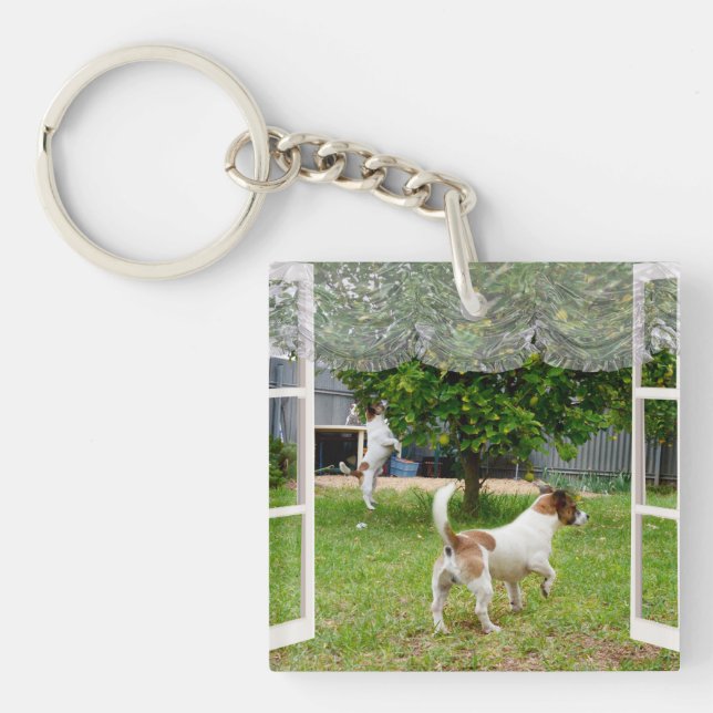 Fox Terriers Exploring The Garden,   Key Ring (Front)