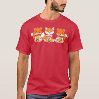 Fox Threesome Japanese Cute Animal Bubble Gum Tea T-Shirt