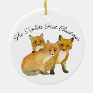 Fox Triplets Ceramic Tree Decoration