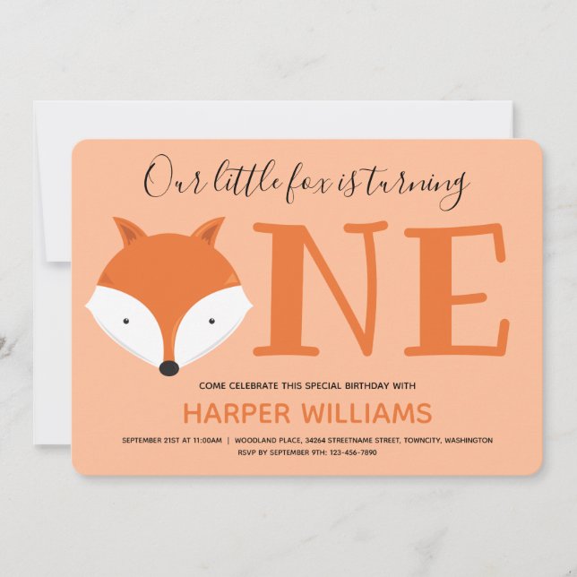 Fox Turning One First Birthday Invitation (Front)