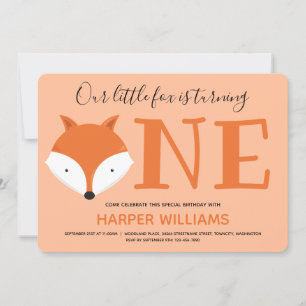 Fox Turning One First Birthday Invitation