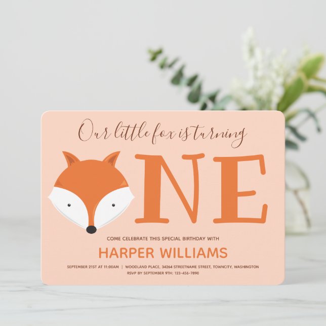 Fox Turning One First Birthday Invitation (Standing Front)