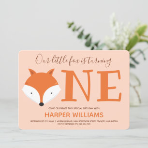 Fox Turning One First Birthday Invitation