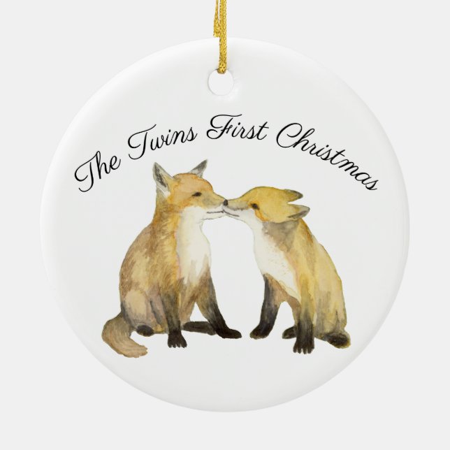 Fox Twins Ceramic Tree Decoration (Back)