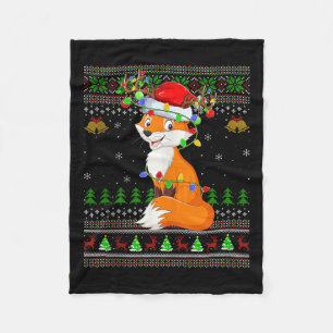 Fox Ugly Christmas Sweaters Holiday Santa Cute Xma Fleece Blanket