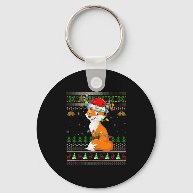 Fox Ugly Christmas Sweaters Holiday Santa Cute Xma Key Ring (Front)