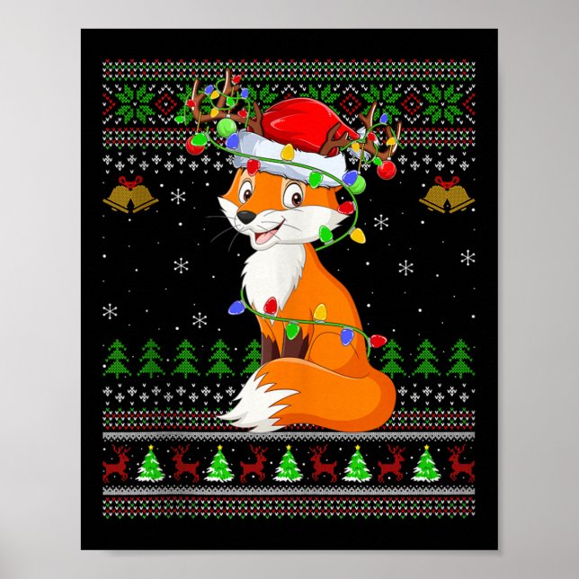 Fox Ugly Christmas Sweaters Holiday Santa Cute Xma Poster (Front)