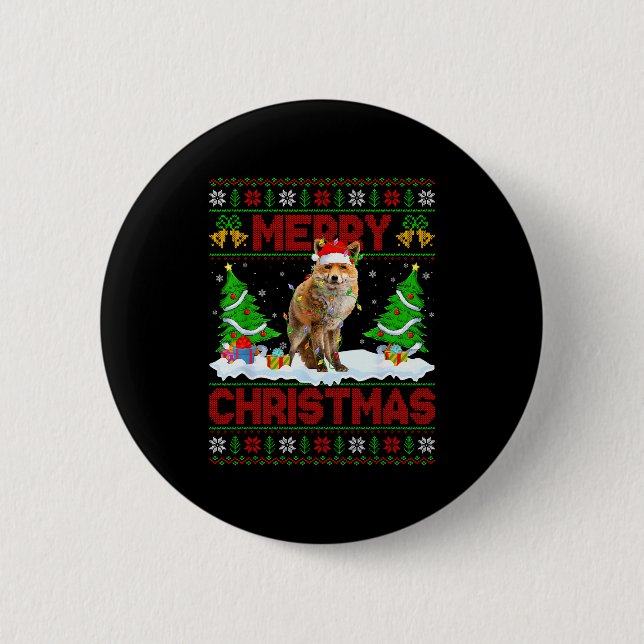 Fox Ugly Xmas Sweater Funny Fox Animal Merry Chris 6 Cm Round Badge (Front)
