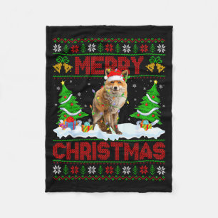 Fox Ugly Xmas Sweater Funny Fox Animal Merry Chris Fleece Blanket