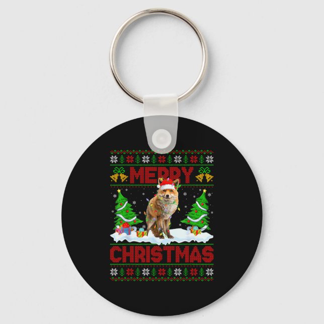 Fox Ugly Xmas Sweater Funny Fox Animal Merry Chris Key Ring (Front)