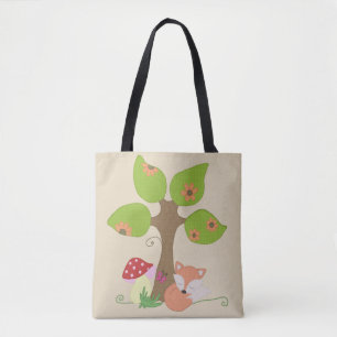 fox under tree tote bag
