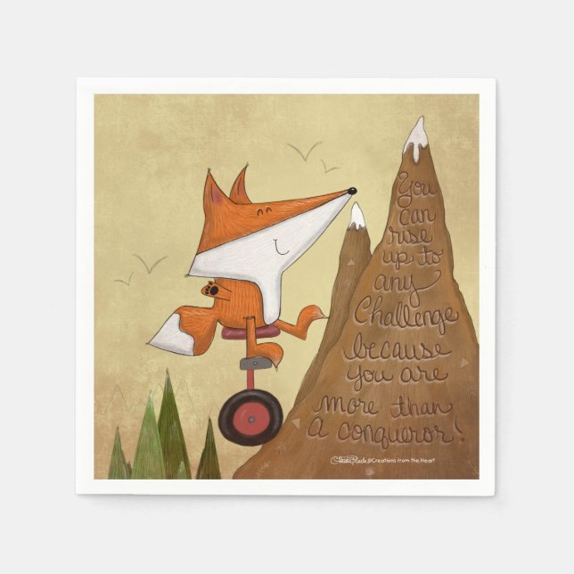 Fox Unicyclist-More Than a Conqueror Napkin (Front)