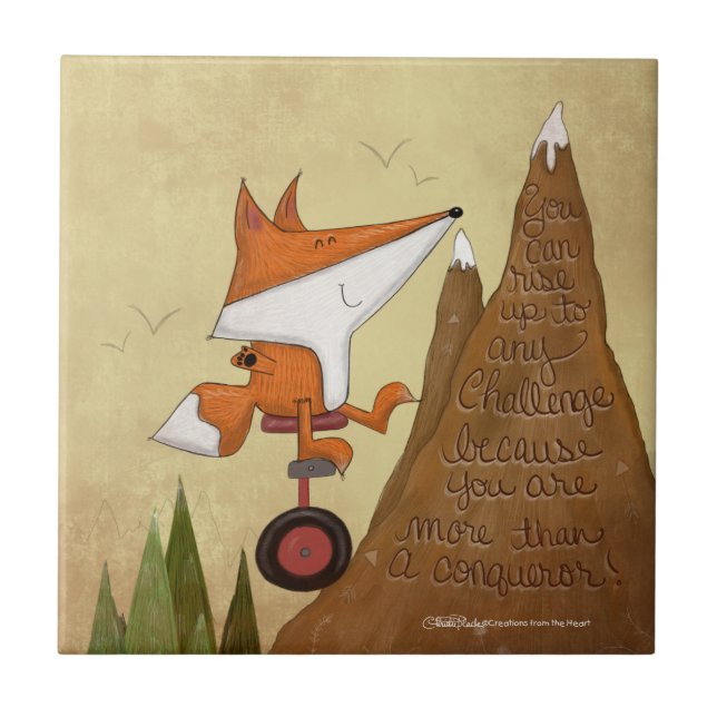Fox Unicyclist-More Than a Conqueror Tile (Front)