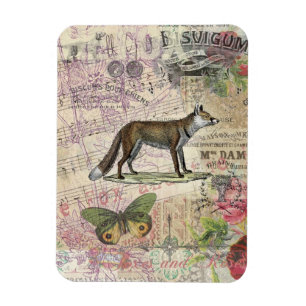 Fox Vintage Animal Collage Magnet