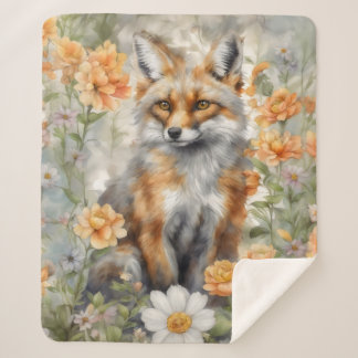 Fox Watercolor Artwork Sherpa Blanket