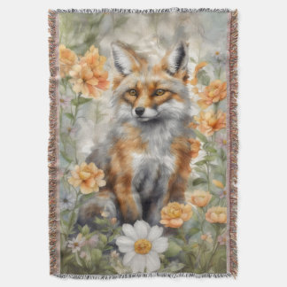 Fox Watercolor Artwork Throw Blanket