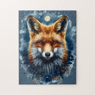 Fox Watercolor Moon Forest Animal Aesthetic Jigsaw Puzzle