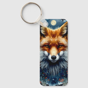 Fox Watercolor Moon Forest Animal Aesthetic Key Ring