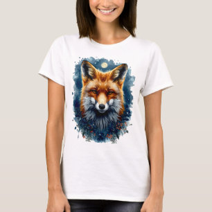 Fox Watercolor Moon Forest Animal Aesthetic T-Shirt