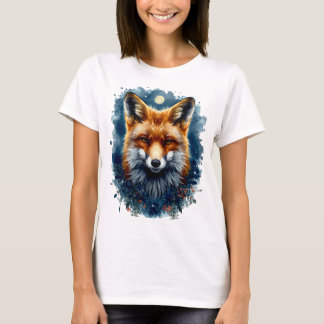 Fox Watercolor Moon Forest Animal Aesthetic T-Shirt