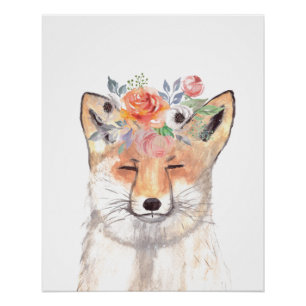 Fox watercolor Orange Brown Forest Art Animal  Poster