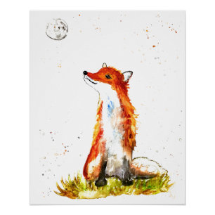 Fox watercolor Orange Brown Forest Art Animal Poster