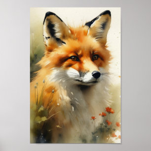 Fox watercolor painting, ai generated poster