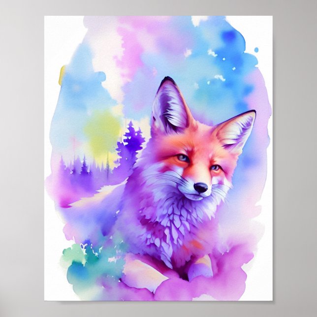 Fox Watercolor Portrait 1 Holiday Postcard Poster (Front)