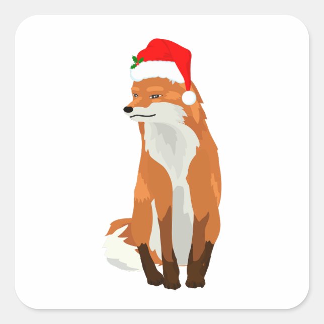 Fox wearing a Santa hat Ugly Christmas Sweater Square Sticker (Front)