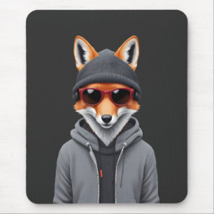 Fox Wearing Hoodie Funny Cool Animal Character Art Mouse Mat