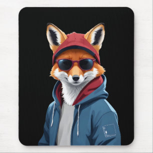 Fox Wearing Hoodie Funny Cool Animal Character Art Mouse Mat