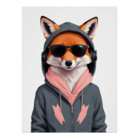 Fox Wearing Hoodie Funny Cool Animal Character Art