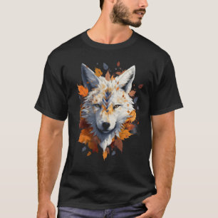Fox White Wolf Autumn Leaves Animal Artwork Fox T-Shirt