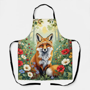 Fox Wildflower Forest Illustration Apron