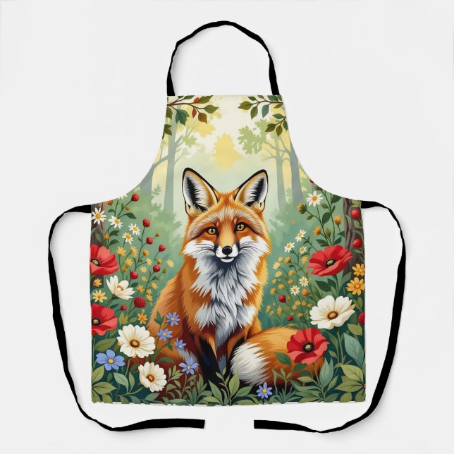Fox Wildflower Forest Illustration Apron (Front)