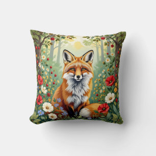 Fox Wildflower Forest Illustration Cushion