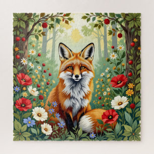 Fox Wildflower Forest Illustration Jigsaw Puzzle