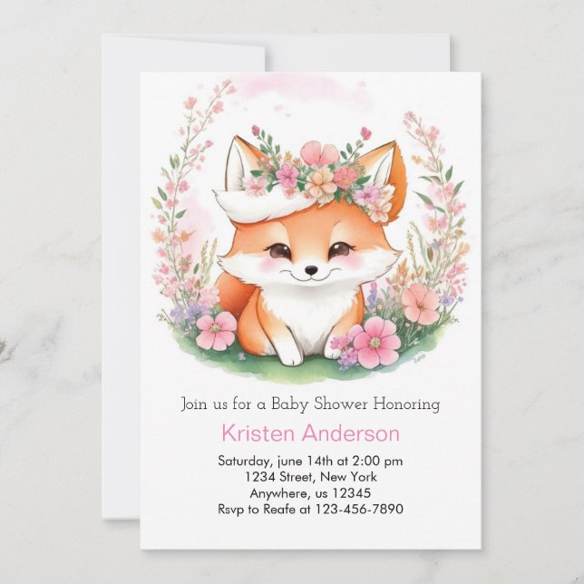 Fox Wildflower Woodland Girl Baby Shower Invitation (Front)