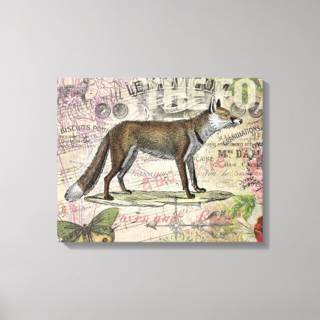Fox Wildlife Vintage Animal Illustration  Canvas Print (Front)