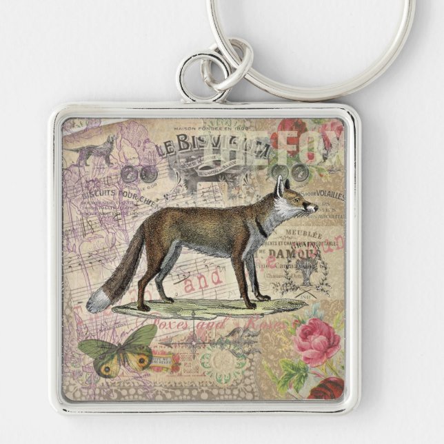 Fox Wildlife Vintage Animal Illustration  Key Ring (Front)
