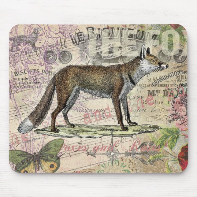 Fox Wildlife Vintage Animal Illustration  Mouse Mat (Front)