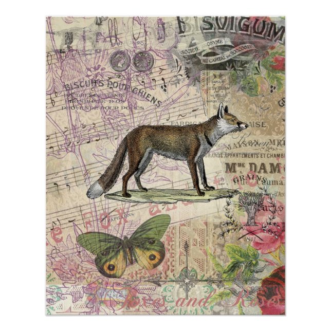 Fox Wildlife Vintage Animal Illustration  Poster (Front)